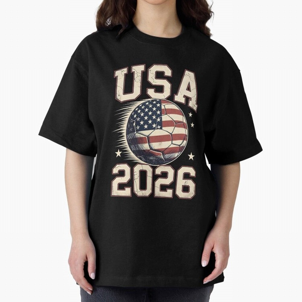 USA 2026 World Cup Soccer Oversized T-Shirt Celebrate Football Heritage in FIFA World Cup 2026 USA Canada Mexico Built around Messi, Netherlands Energy, Champion Mindset, Group Stage Buzz, Knockout Tension and Passionate Fan Culture; Made for