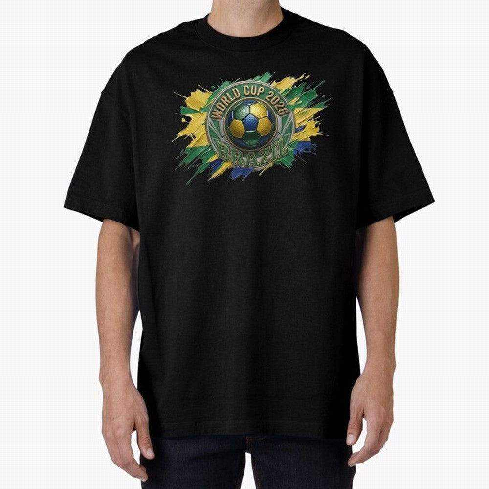 World Cup 2026 Brazil Soccer Ball Paint Splash Oversized T-Shirt Bring a Champion Mindset to FIFA World Cup 2026 Group Stage for Fans of Messi, CR7 and Mbappe and England and Germany, Bringing Global Supporter Spirit, Legendary Goals, National
