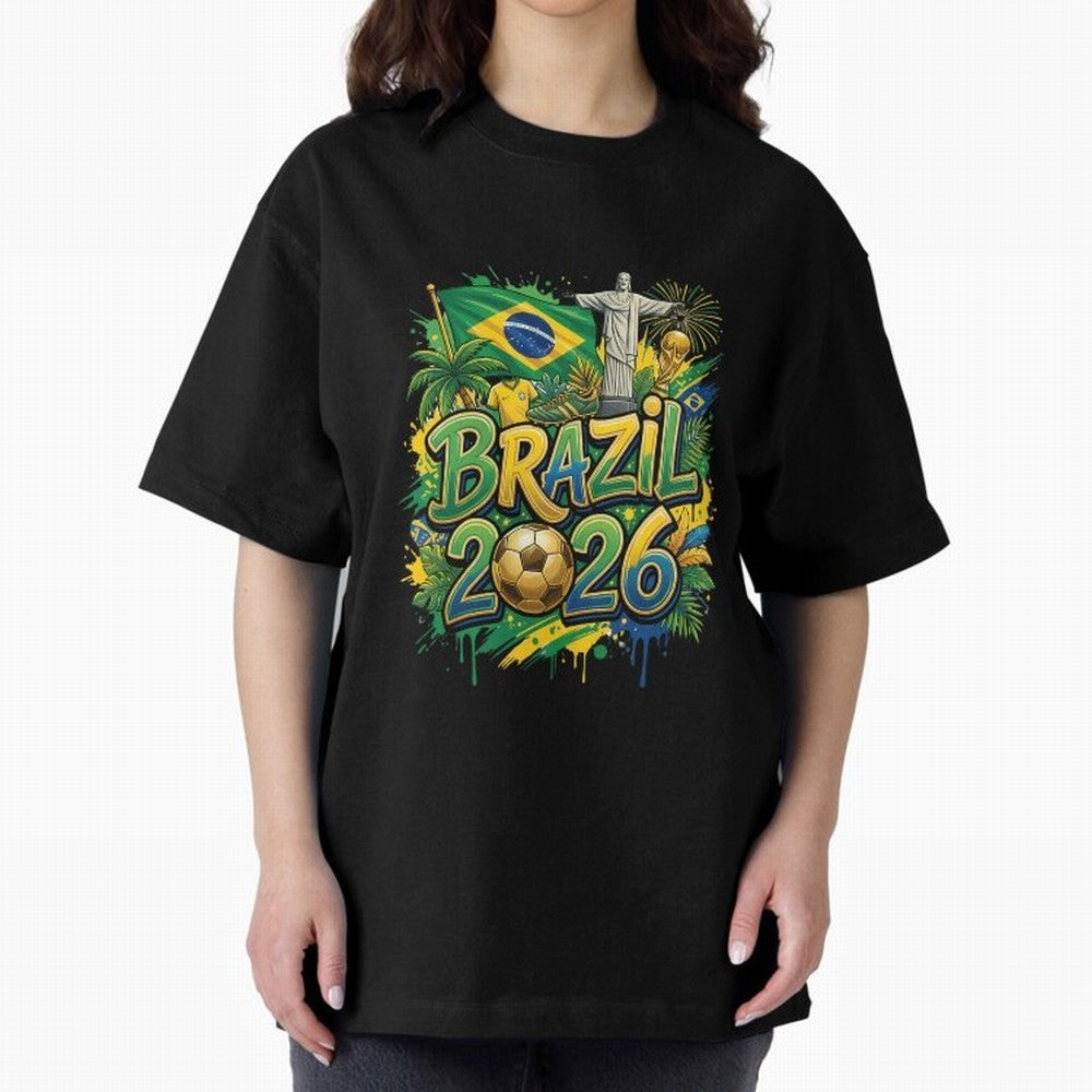 Brazil World Cup 2026 Football Legacy Oversized T-Shirt Celebrate Fan Culture around Global Football Passion for FIFA World Cup 2026 USA Canada Mexico, Built around Neymar, Argentina and Brazil, Football Passion, Legendary Performances, Festival