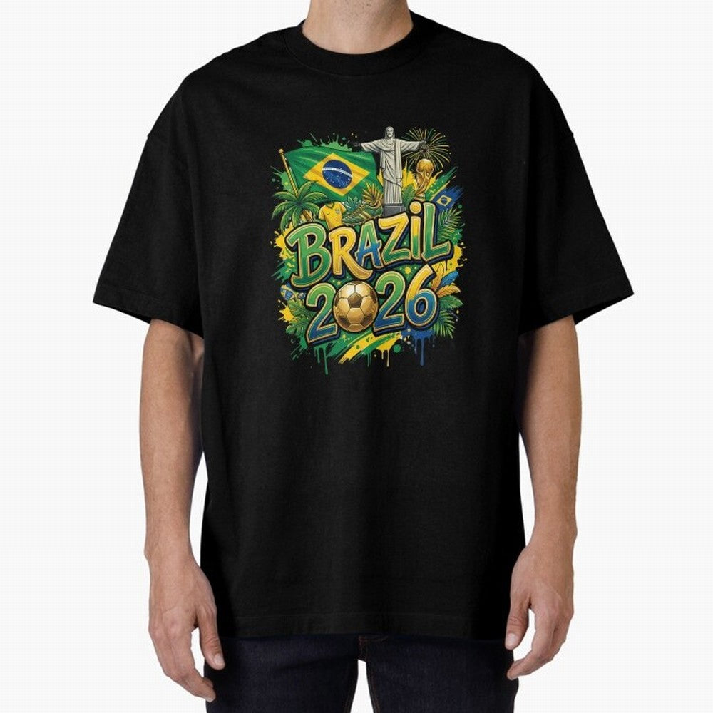 Brazil World Cup 2026 Football Legacy Oversized T-Shirt Celebrate Fan Culture around Global Football Passion for FIFA World Cup 2026 USA Canada Mexico, Built around Neymar, Argentina and Brazil, Football Passion, Legendary Performances, Festival