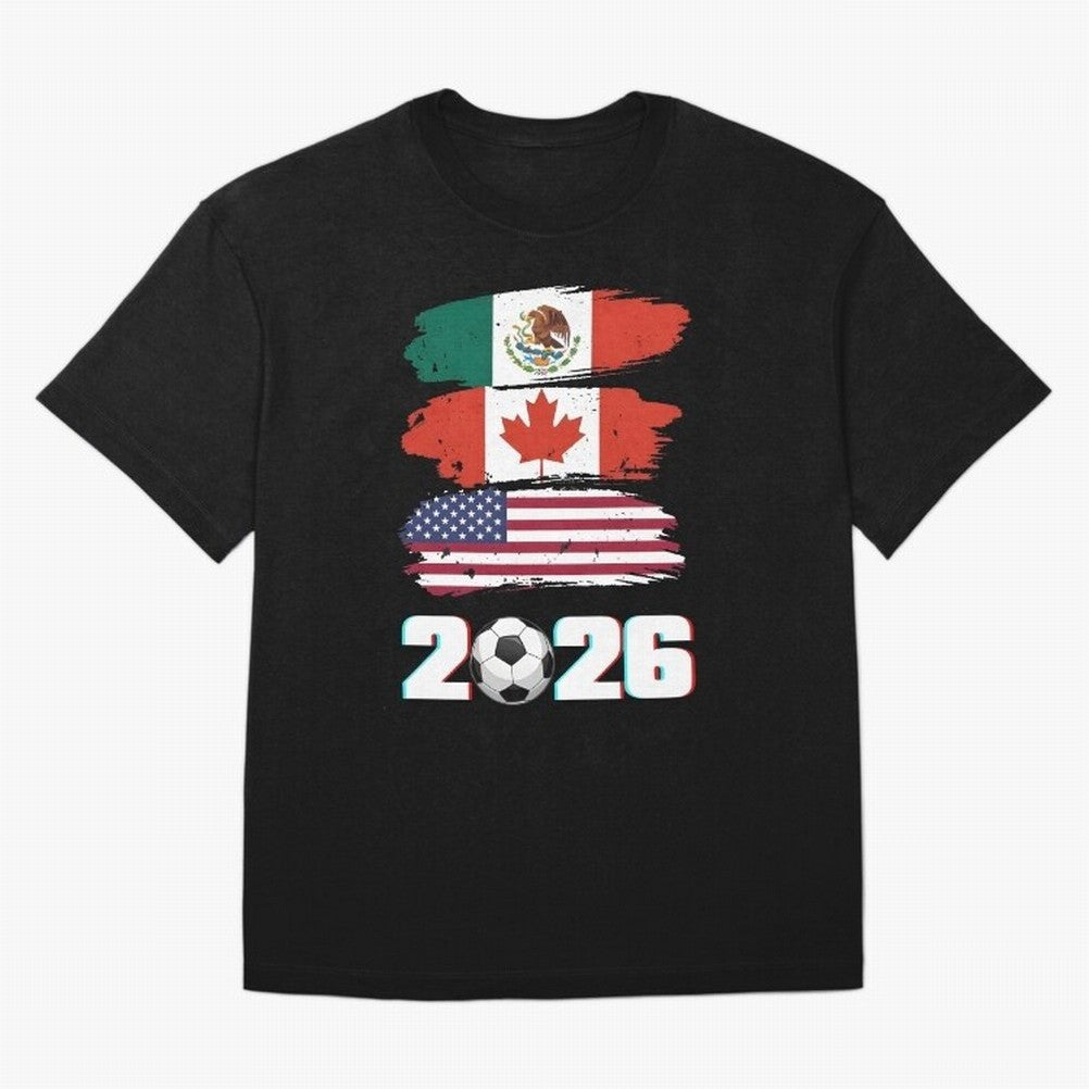 USA Canada Mexico Flag 2026 Cup Brush Art Oversized T-Shirt Feel the Roar of FIFA World Cup 2026 USA Canada Mexico Centered on Mbappe, England, France and Netherlands Energy, Champion Mindset, Group Stage Buzz, Knockout Tension and Passionate Fan