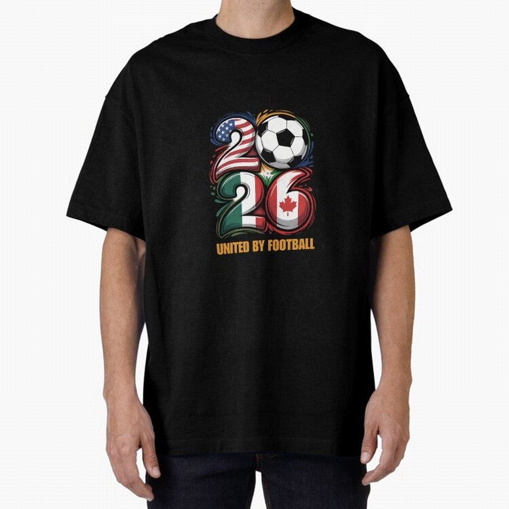 United By Football Soccer Fan Gear 2026 Oversized T-Shirt Celebrate Global Passion for FIFA World Cup 2026 USA Canada Mexico for Fans of CR7 and Messi and Spain and Netherlands, Bringing Football History, Final Match Energy, Crowd Noise and Once in