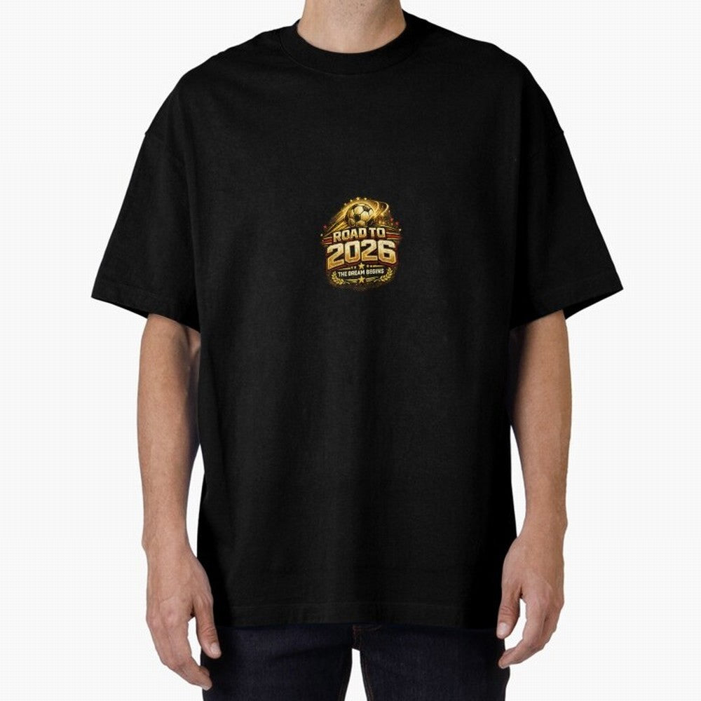 Road To 2026 Football Fan Shirt Oversized T-Shirt Stand Proud for FIFA World Cup 2026 Group Stage Centered on Messi and Cristiano Ronaldo, England, France and Netherlands Energy, Retro Football Energy, Iconic Rivalries, Trophy Chase Drama and