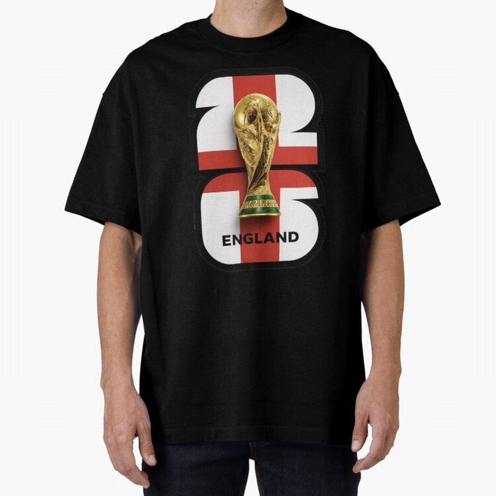England Football World Cup 2026 - Three Lions Gold Trophy Edition Oversized T-Shirt Support Your Favorite Stars during FIFA World Cup 2026 USA Canada Mexico Highlighting Haaland, England and Germany Energy, Classic Soccer Heritage, Championship