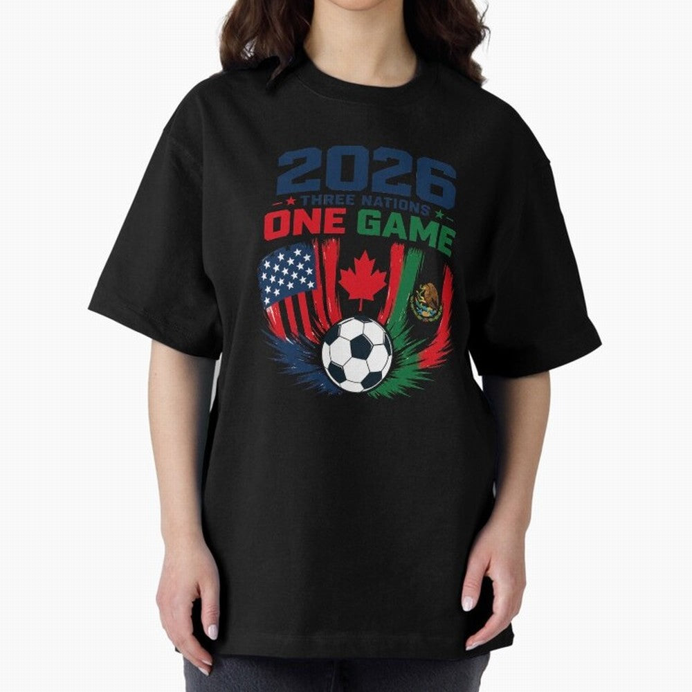 Three Nations One Game 2026 ¨C USA Canada Mexico Football Design ?????? Oversized T-Shirt Celebrate Soccer Greatness during FIFA World Cup 2026 USA Canada Mexico Capturing CR7 and Messi, Portugal Energy, Fan Favorite Moments, National Team Passion,