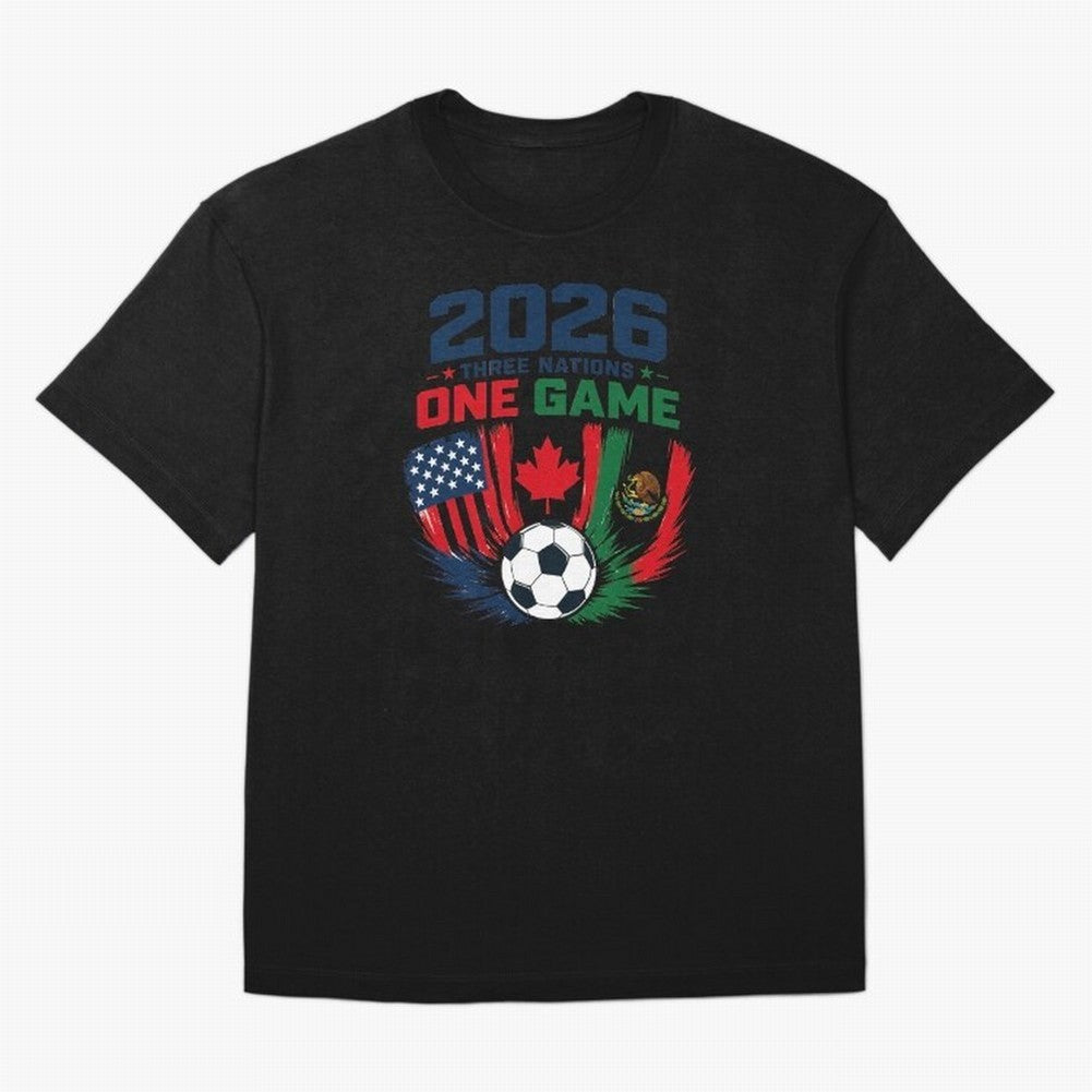 Three Nations One Game 2026 ¨C USA Canada Mexico Football Design ?????? Oversized T-Shirt Celebrate Soccer Greatness during FIFA World Cup 2026 USA Canada Mexico Capturing CR7 and Messi, Portugal Energy, Fan Favorite Moments, National Team Passion,