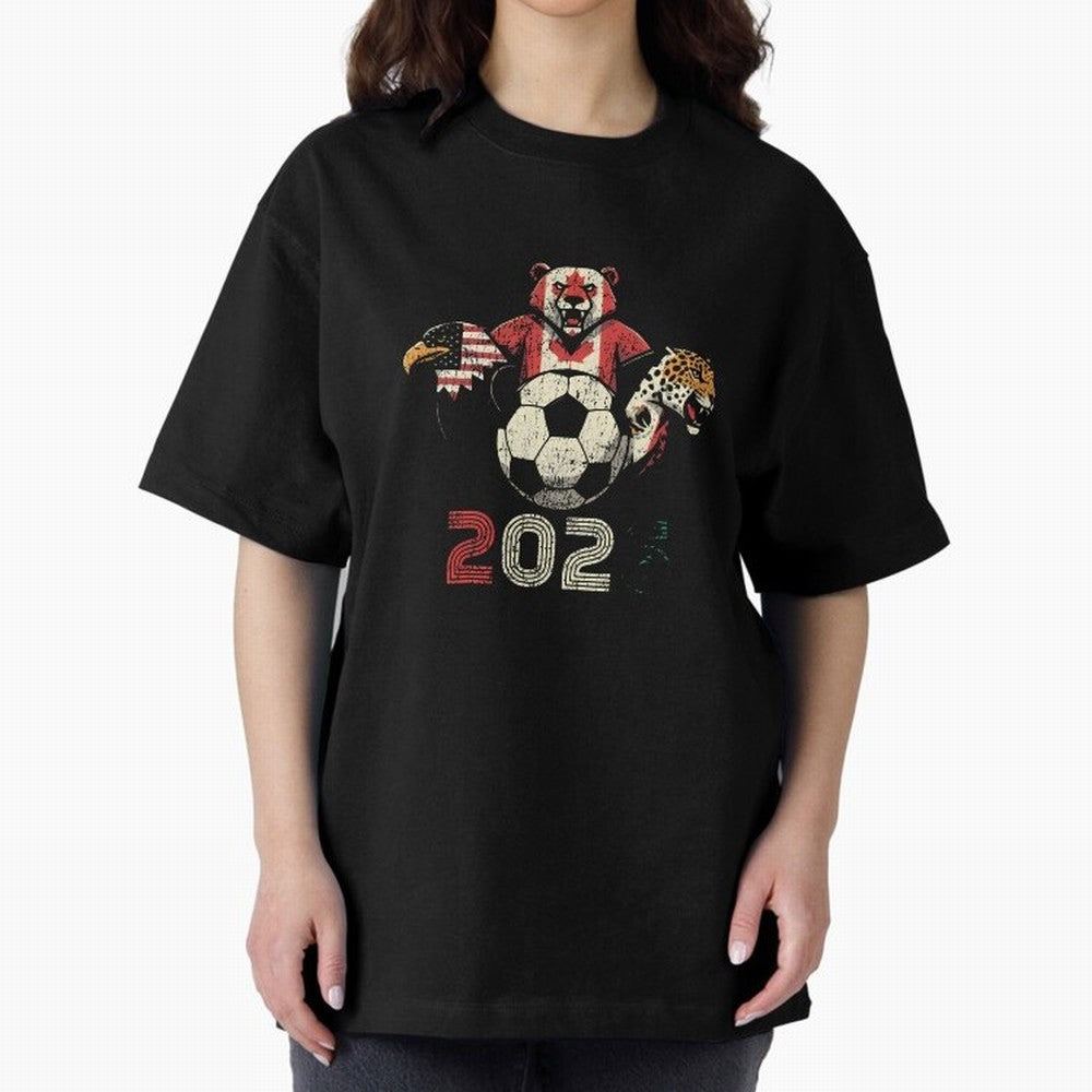 United 2026 Soccer Mascots North America Tournament T-Shirt_83157189 Oversized T-Shirt Capture FIFA World Cup 2026 Filled with Mbappe, Argentina Energy, Tournament Hype, Historic Matchups, Family Viewing Parties and Global Sports Pride; Perfect for