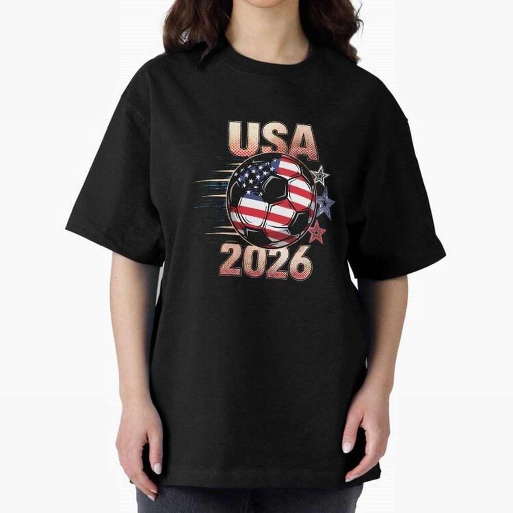 USA Soccer with Red White Blue Stars 2026 Cup T-Shirt_83834283 Oversized T-Shirt Celebrate the Stars of FIFA World Cup 2026 USA Canada Mexico Spirit, Made for Brazil, Messi and Cristiano Ronaldo, Fan Favorite Moments, National Team Passion, Big