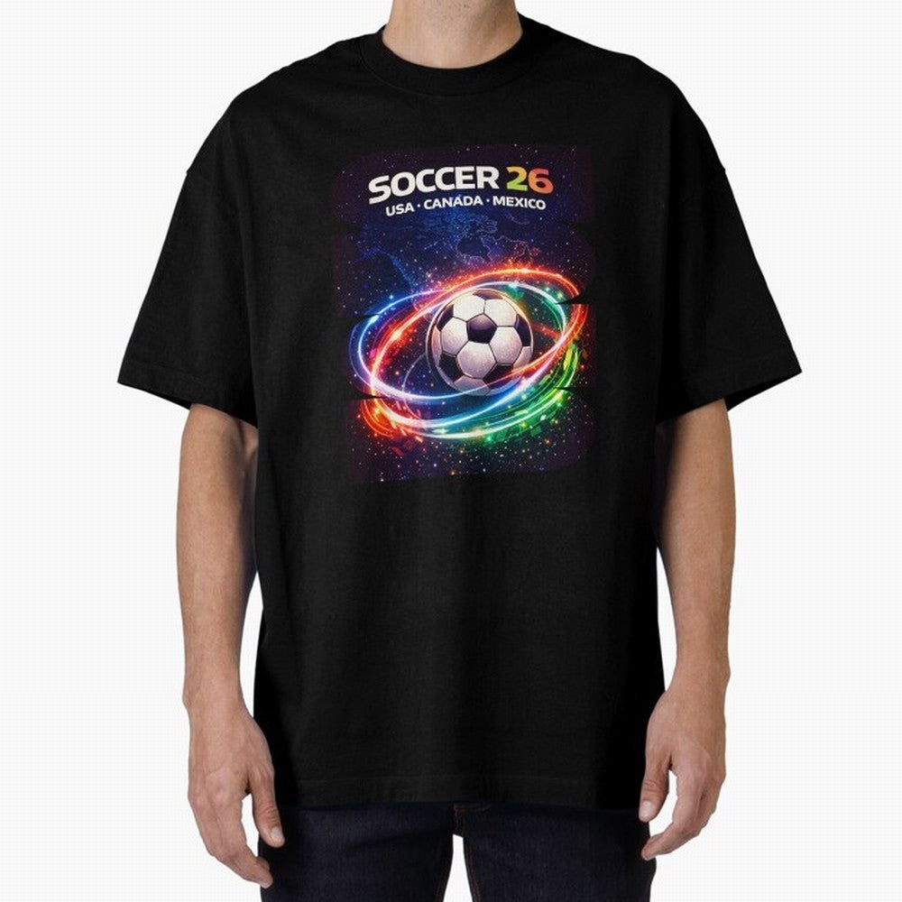 North America Soccer 2026 Shirt, Soccer 26 USA Canada Mexico Fan Tee, United 2026 Soccer Graphic - Bold Oversized T-Shirt Celebrate FIFA World Cup 2026 Group Stage Spirit, Celebrating Portugal, CR7 and Messi, Supporter Pride, Iconic Celebrations,