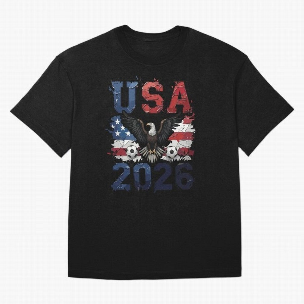 USA 2026 Soccer Eagle - World Cup Football Oversized T-Shirt Make Game Day About Global Football Passion for FIFA World Cup 2026, Centered on Messi, CR7 and Mbappe, Argentina, France and Brazil, Championship Spirit, Famous Goals, Roaring Crowds and