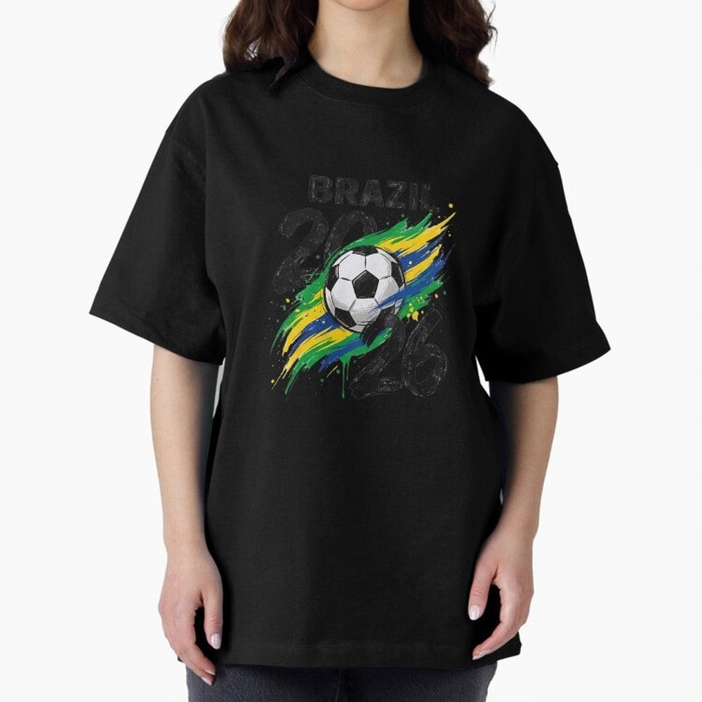 Brazil Soccer 2026 Fan Shirt ¨C Brazil Football Supporter Oversized T-Shirt Turn Every Weekend Toward FIFA World Cup 2026 for Fans of Mbappe and Brazil, Bringing Sports Nostalgia, International Competition, Famous Players and Unforgettable