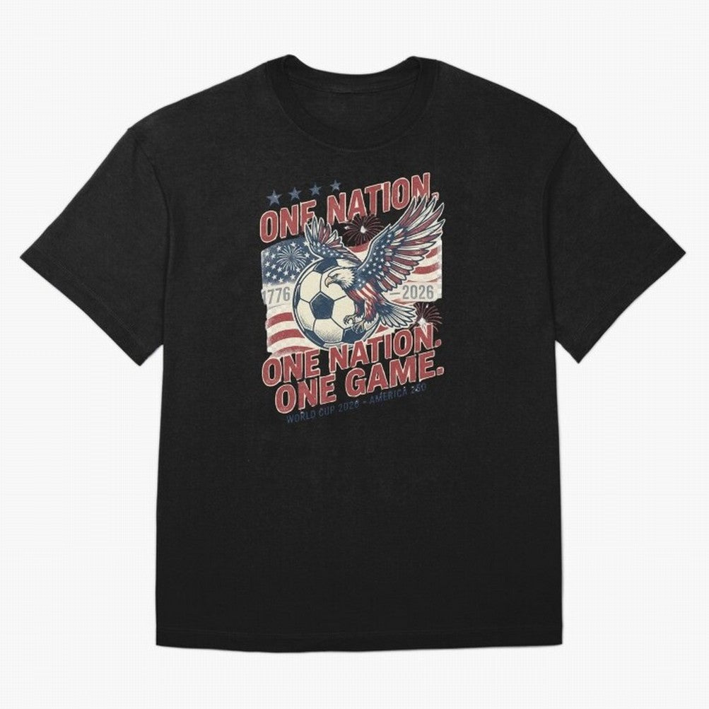 One Nation One Game World Cup 2026 Oversized T-Shirt Keep the Match Day Mood of FIFA World Cup 2026 USA Canada Mexico Spirit, Centered on Brazil, Neymar, Championship Spirit, Famous Goals, Roaring Crowds and International Football Unity; Perfect