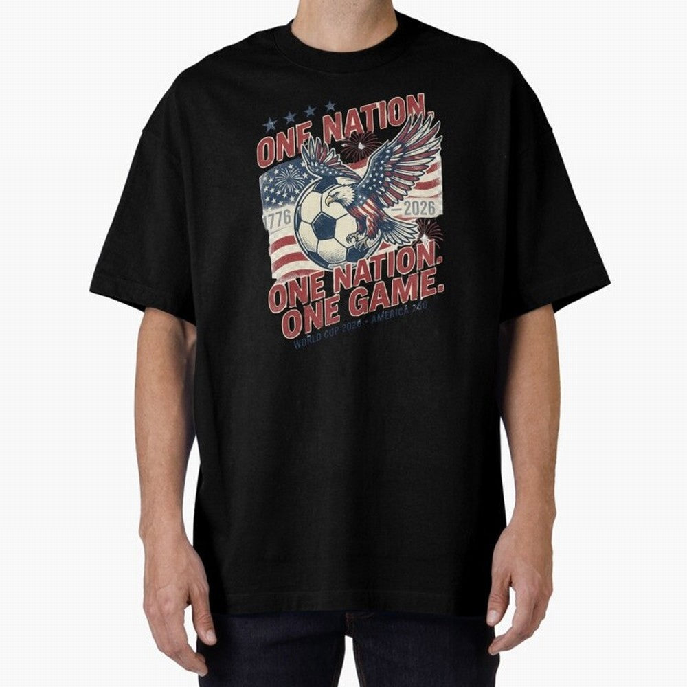 One Nation One Game World Cup 2026 Oversized T-Shirt Keep the Match Day Mood of FIFA World Cup 2026 USA Canada Mexico Spirit, Centered on Brazil, Neymar, Championship Spirit, Famous Goals, Roaring Crowds and International Football Unity; Perfect
