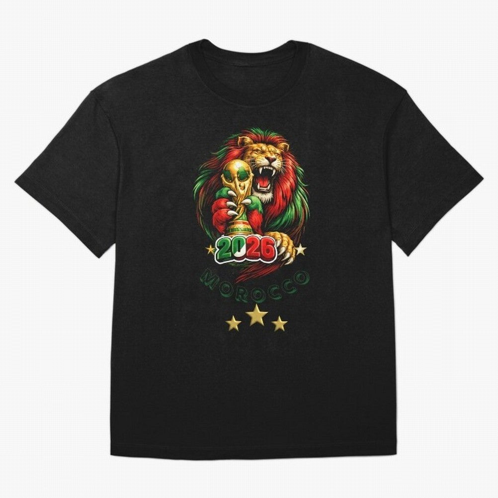 Moroccan Lion World Cup 2026 Design Oversized T-Shirt Show Your Tournament Heart for the FIFA World Cup 2026 Journey through Messi, Neymar and Mbappe Highlights, Argentina Pride, Championship Spirit, Famous Goals, Roaring Crowds and International