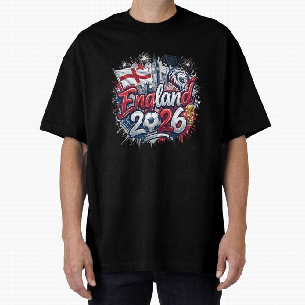 England World Cup 2026 Football Legacy Oversized T-Shirt Make Every Kick Count in FIFA World Cup 2026 for Fans of Haaland and Mbappe and Brazil, Bringing Champion Mindset, Group Stage Buzz, Knockout Tension and Passionate Fan Culture; Created for