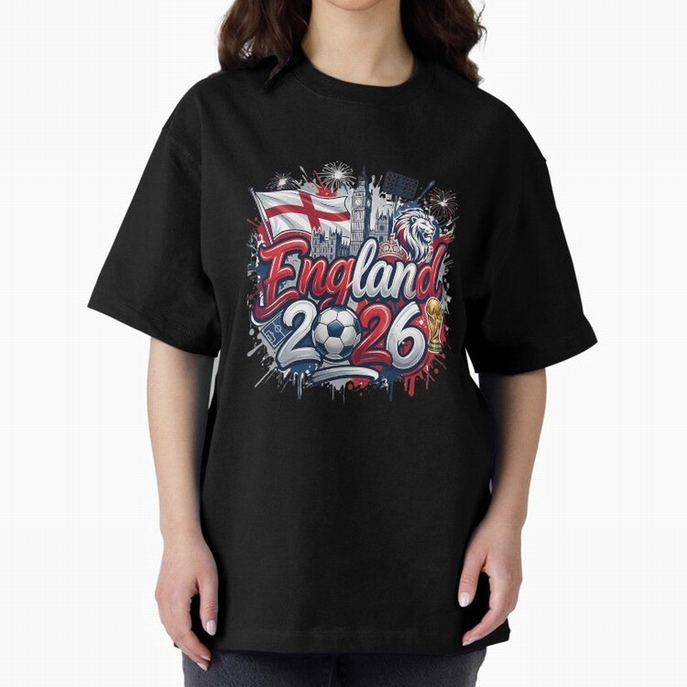 England World Cup 2026 Football Legacy Oversized T-Shirt Make Every Kick Count in FIFA World Cup 2026 for Fans of Haaland and Mbappe and Brazil, Bringing Champion Mindset, Group Stage Buzz, Knockout Tension and Passionate Fan Culture; Created for