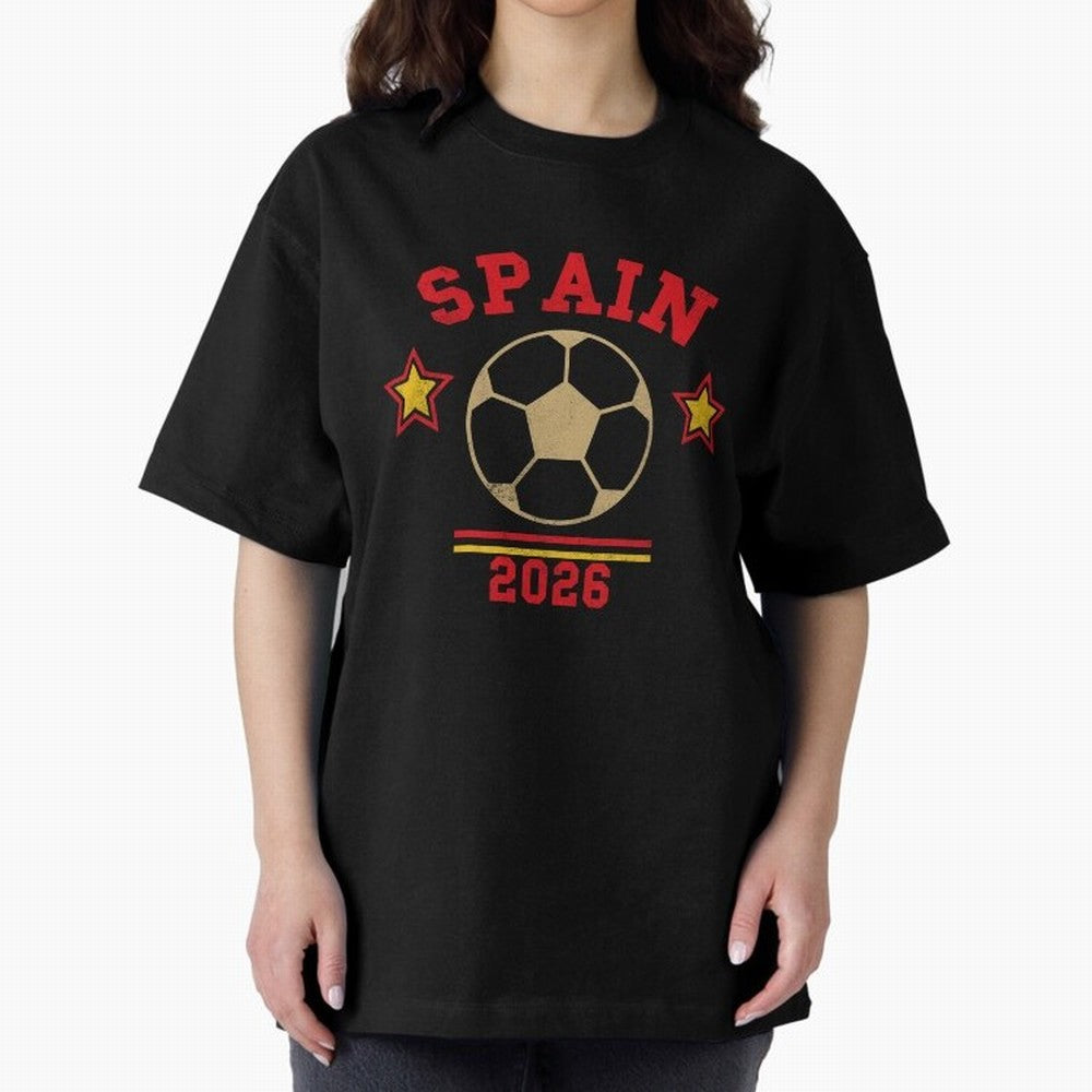 Spain 2026 ¡ª Vintage Soccer Tee Oversized T-Shirt Support FIFA World Cup 2026 Group Stage Spirit, Built around Argentina and Brazil, Cristiano Ronaldo, Football Passion, Legendary Performances, Festival Vibes and Supporter Community; Perfect for