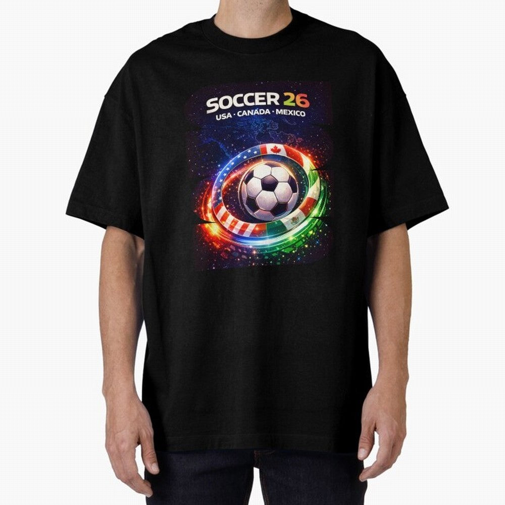 North America Soccer 2026 Shirt, Soccer 26 USA Canada Mexico Fan Tee, United 2026 Soccer Graphic Oversized T-Shirt Bring International Match Energy to FIFA World Cup 2026 Driven by Messi, CR7 and Mbappe, Argentina Energy, Goal Celebration Energy,