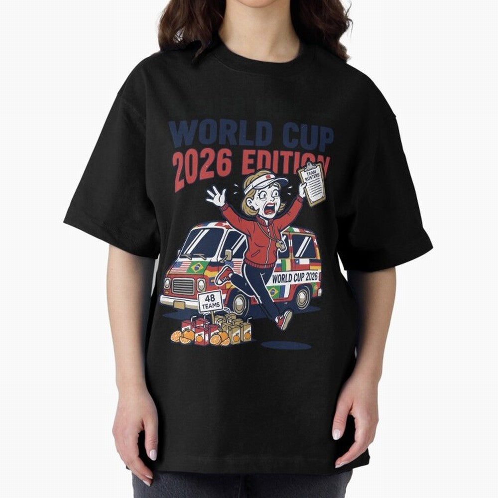 Soccer Mom ¡ª World Cup 2026 Edition V2 Oversized T-Shirt Make Your Look Match Global Football Passion for FIFA World Cup 2026, Featuring Neymar, Haaland and Cristiano Ronaldo, England, Vintage Soccer Flavor, Modern Football Stars, National Flags