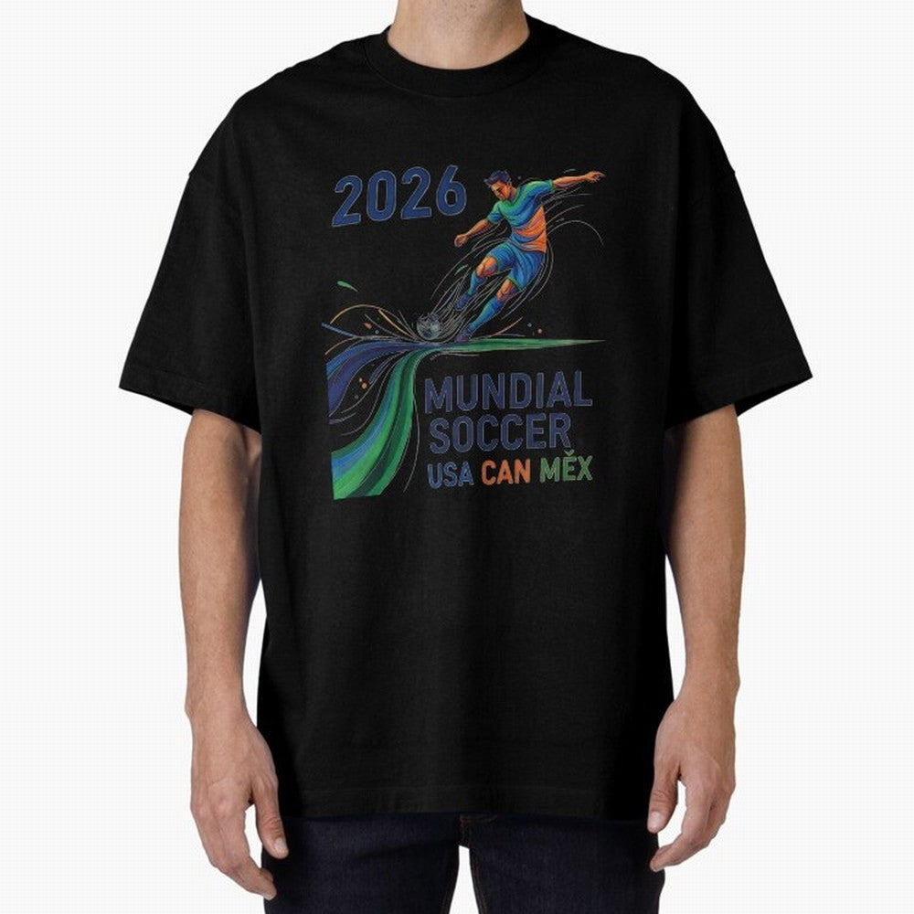 Triangular Goal Art 2026 Oversized T-Shirt Honor Champions and Dreams in FIFA World Cup 2026 USA Canada Mexico Built around Mbappe and Neymar, Germany Energy, Vintage Soccer Flavor, Modern Football Stars, National Flags and Final Night Emotion;