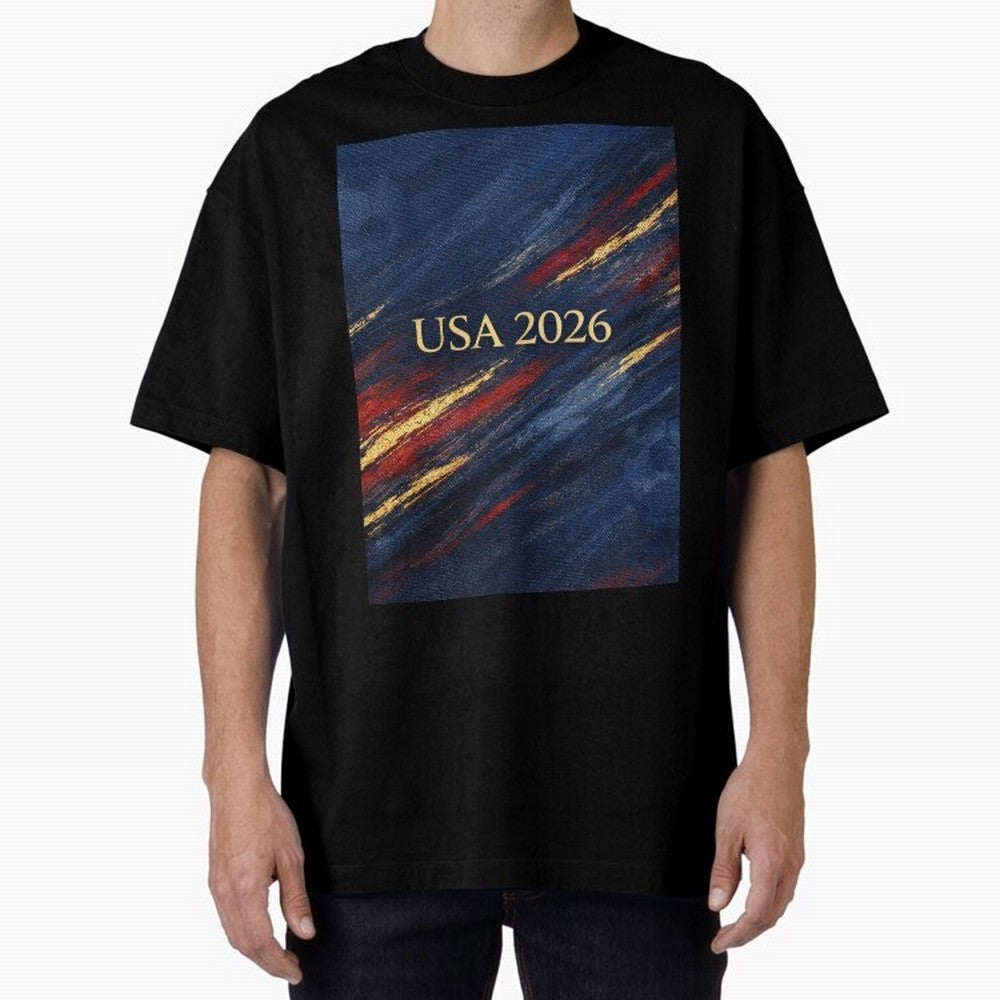 Elevated USA 2026 Soccer Oversized T-Shirt Join the Global Buzz around FIFA World Cup 2026 Connected to Mbappe, France Energy, Supporter Pride, Iconic Celebrations, Legendary Names and Global Match Day Energy; Ideal for Passionate Fans Who Love