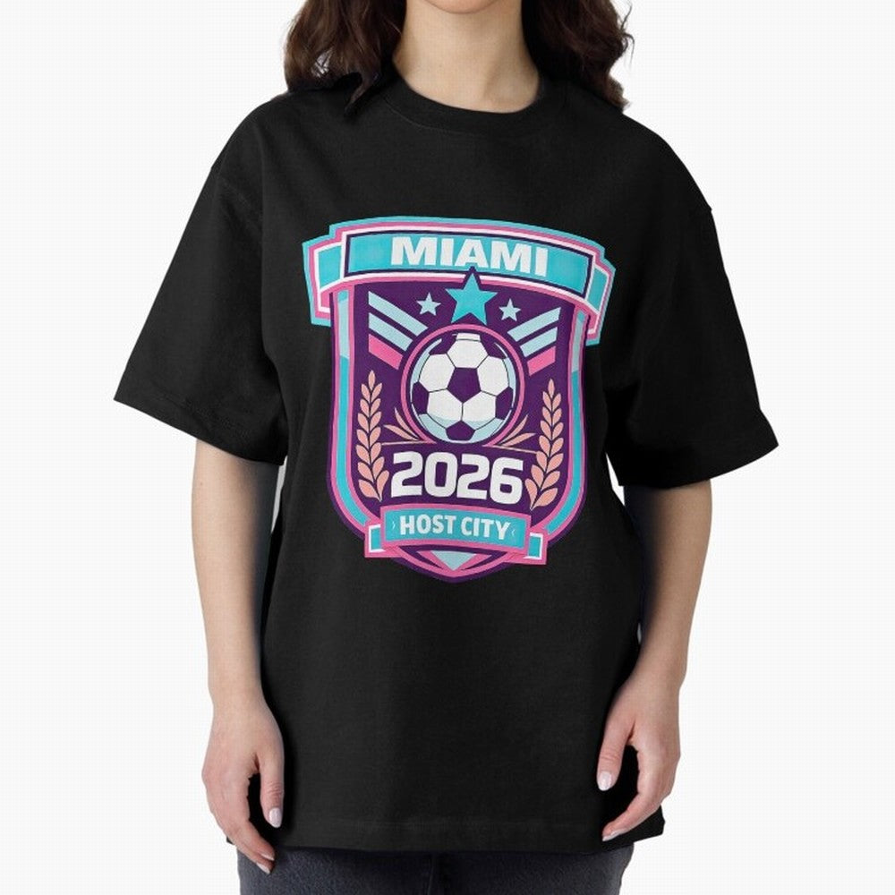 Miami 2026 Host City Emblem Welcoming the World Cup Oversized T-Shirt Back the Journey through Match Day Hype around FIFA World Cup 2026 Group Stage, Haaland and Mbappe, Germany, Global Supporter Spirit, Legendary Goals, National Colors and
