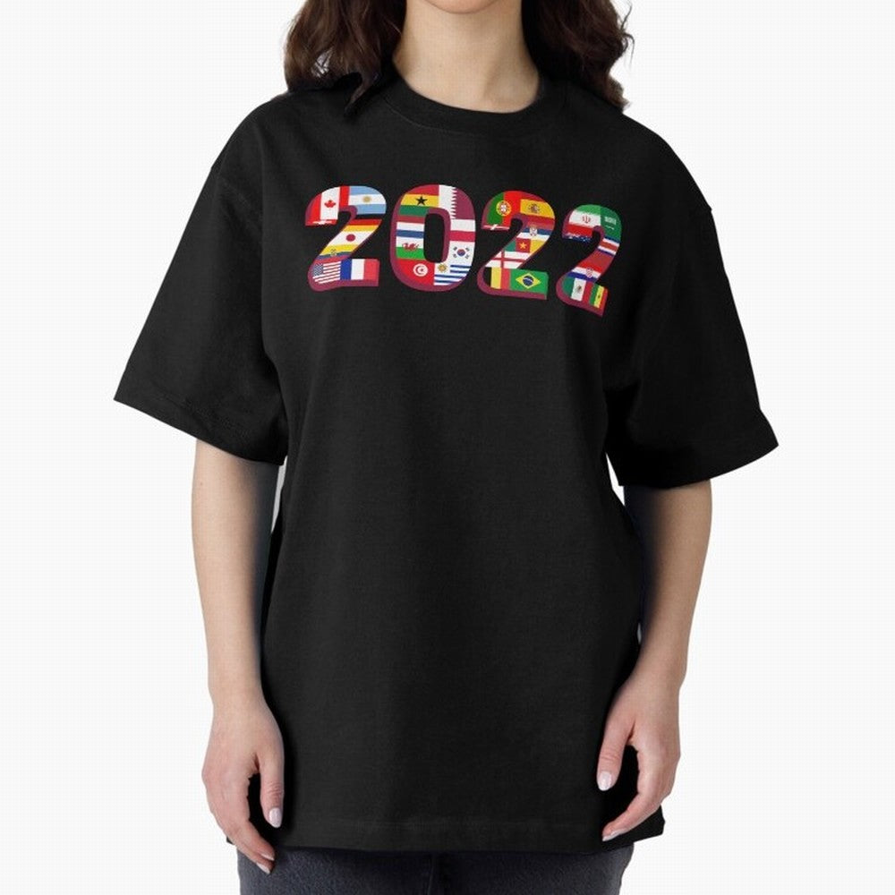 Flags of the 32 Teams that Played in Qatar in 2022 for Football Fans Oversized T-Shirt Bring Bold Fan Energy to FIFA World Cup 2026 USA Canada Mexico Spirit, Driven by Netherlands, CR7 and Messi, Football Passion, Legendary Performances, Festival