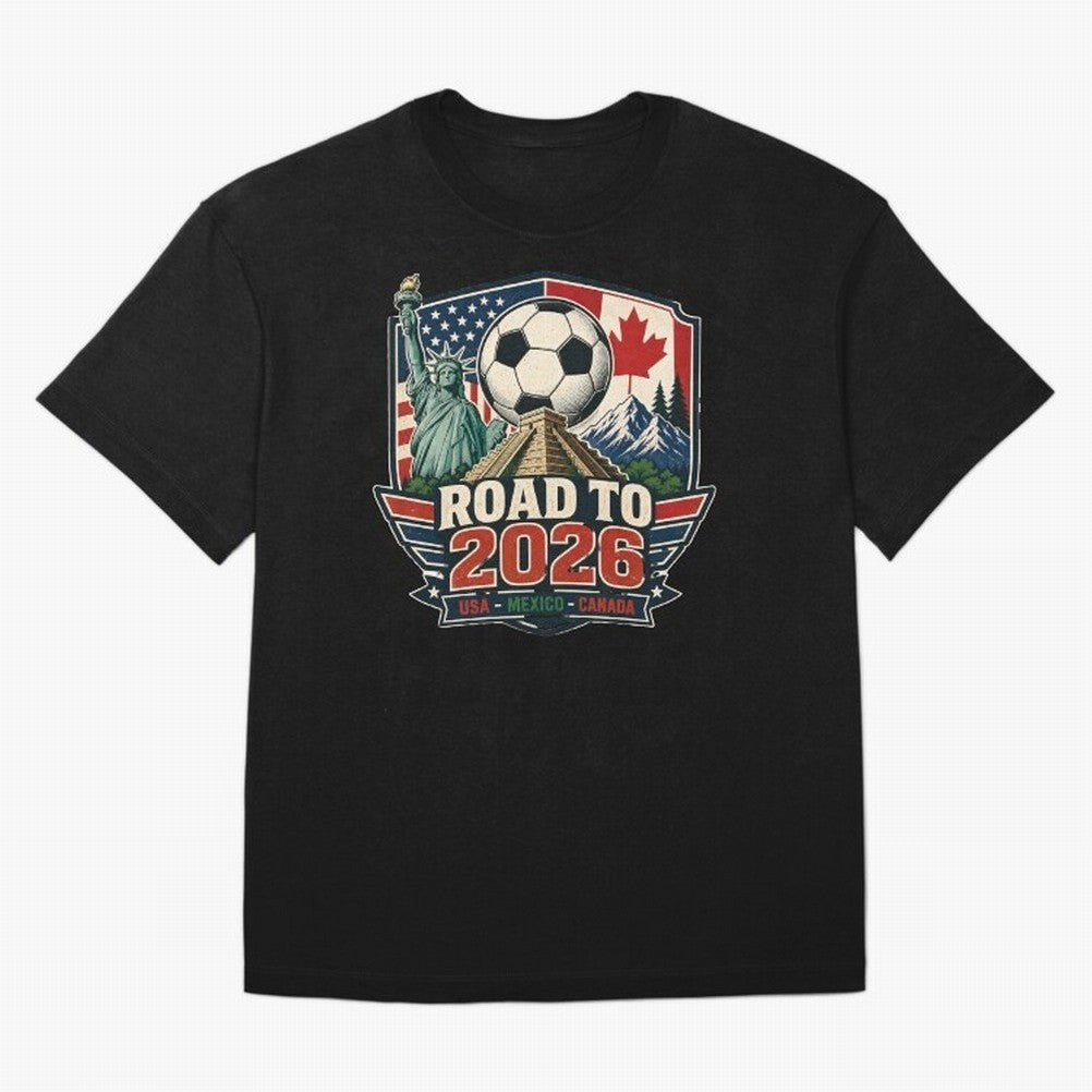 Road to 2026 USA Mexico Canada Soccer Design Oversized T-Shirt Bring a Vintage Feel to the FIFA World Cup 2026 Journey through Neymar, Haaland and Cristiano Ronaldo Highlights, Portugal, Spain and Germany Pride, Fan Favorite Moments, National Team