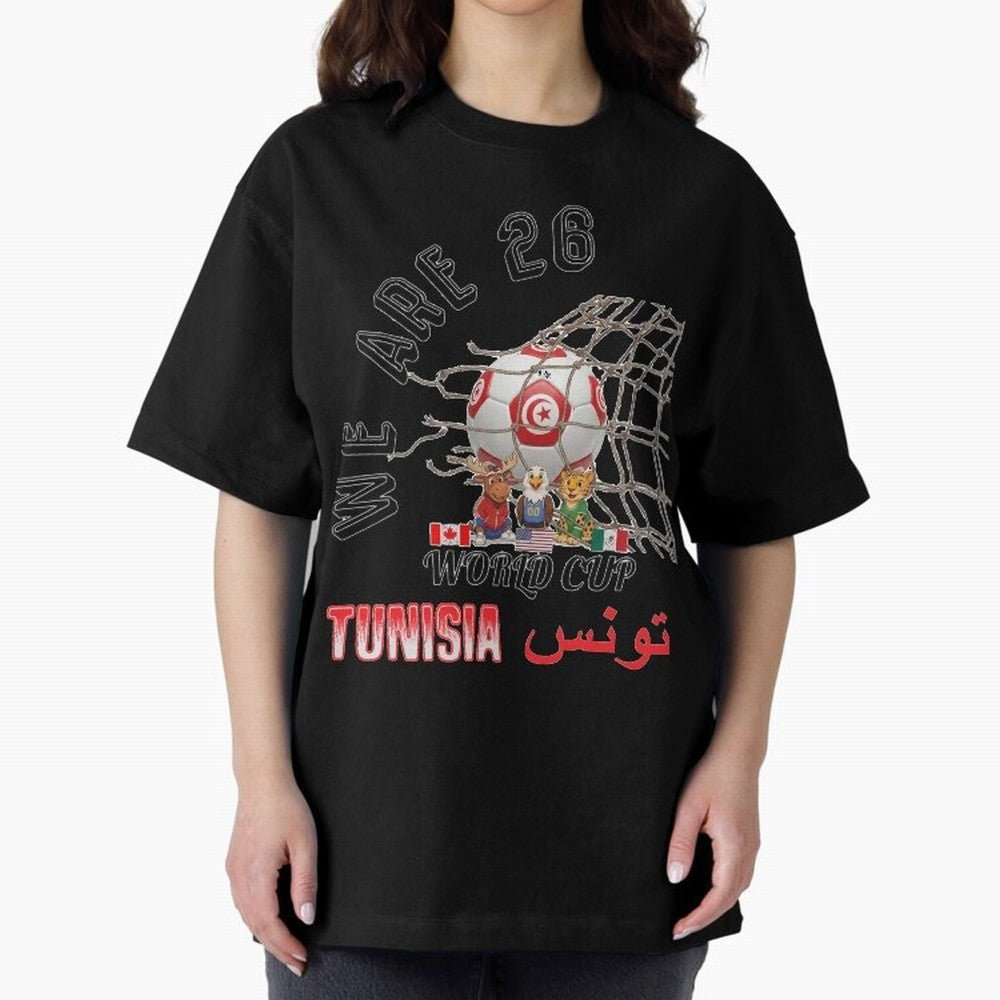 World cup 26 - Tunisia Oversized T-Shirt Show Up for the Glory of FIFA World Cup 2026 Group Stage Capturing Neymar, England, France and Netherlands Energy, Championship Spirit, Famous Goals, Roaring Crowds and International Football Unity; Ideal