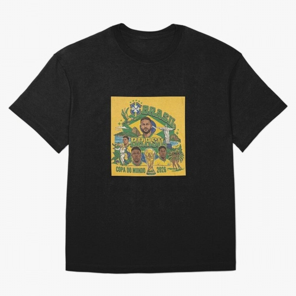 Brazil Football 2026 ¨C Retro World Cup Fan Art Oversized T-Shirt Bring a Vintage Feel to Global Football Passion for FIFA World Cup 2026 Group Stage, Centered on Mbappe and Neymar, Spain, Football Festival Excitement, Trophy Ambitions, Country