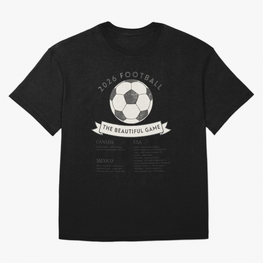 2026 Football Soccer Host Cities Beautiful Game Oversized T-Shirt Embrace FIFA World Cup 2026 Featuring Messi, CR7 and Mbappe, England and Germany Energy, Championship Spirit, Famous Goals, Roaring Crowds and International Football Unity; Great for
