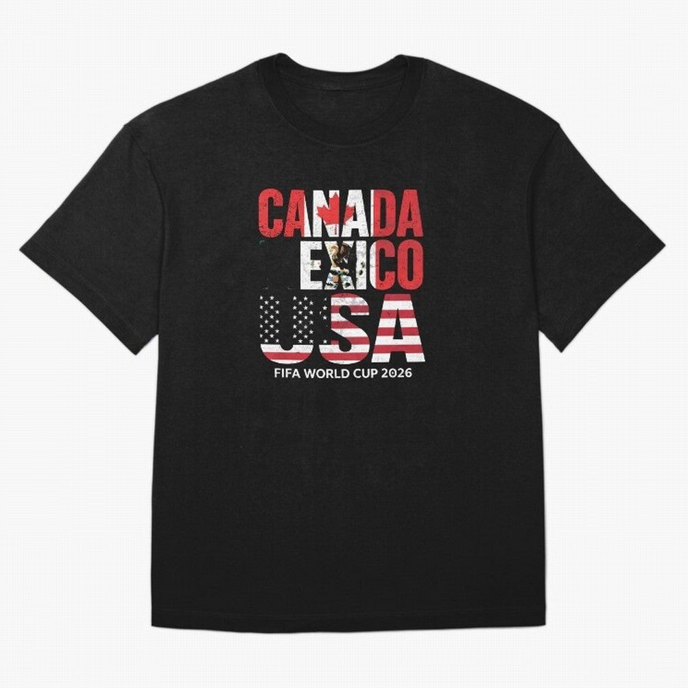 United 2026 World Cup - Canada, Mexico, USA Flags T-Shirt_83138002 Oversized T-Shirt Feel the Trophy Chase of Global Football Passion for FIFA World Cup 2026, Centered on Messi, Neymar and Mbappe, Brazil, Portugal and Argentina, Football Festival