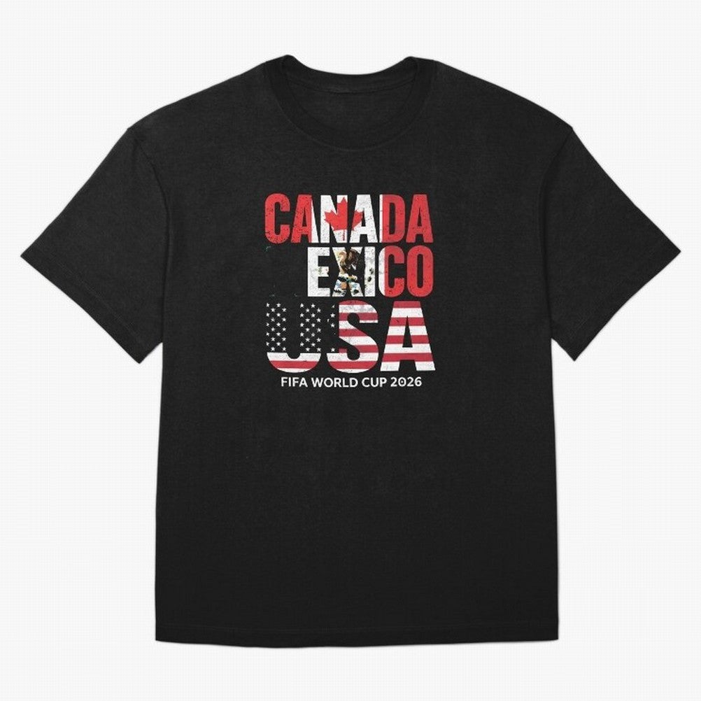 United 2026 World Cup - Canada, Mexico, USA Flags T-Shirt_83138002 Oversized T-Shirt Stand with Match Day Hype around FIFA World Cup 2026, Haaland and Mbappe, Brazil, Portugal and Argentina, Tournament Hype, Historic Matchups, Family Viewing
