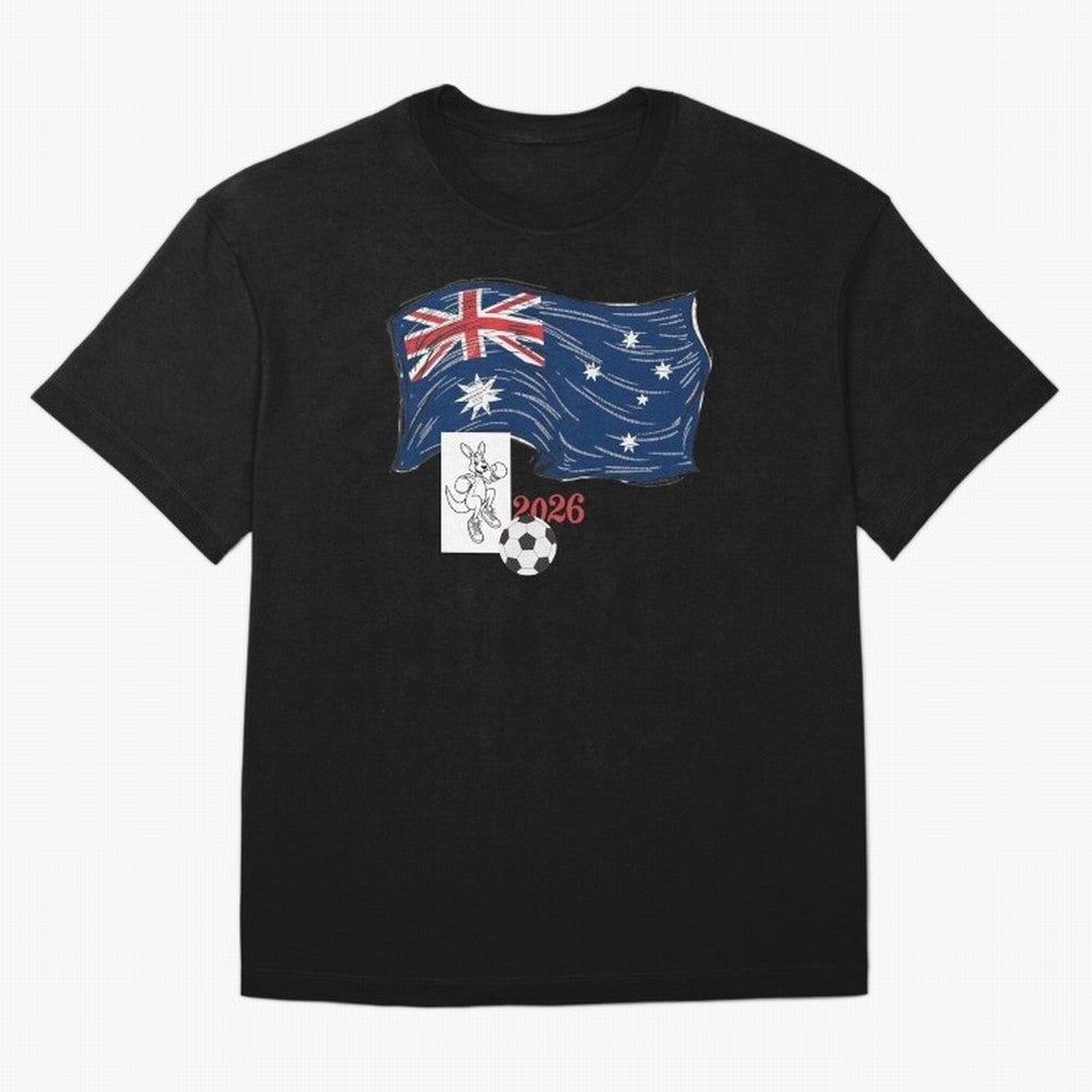 Australia 2026 Soccer Pride - Boxing Kangaroo & Dynamic Waving Flag. Oversized T-Shirt Celebrate the Magic of FIFA World Cup 2026 Group Stage Spirit, Centered on Netherlands, Messi, Neymar and Mbappe, Supporter Pride, Iconic Celebrations, Legendary