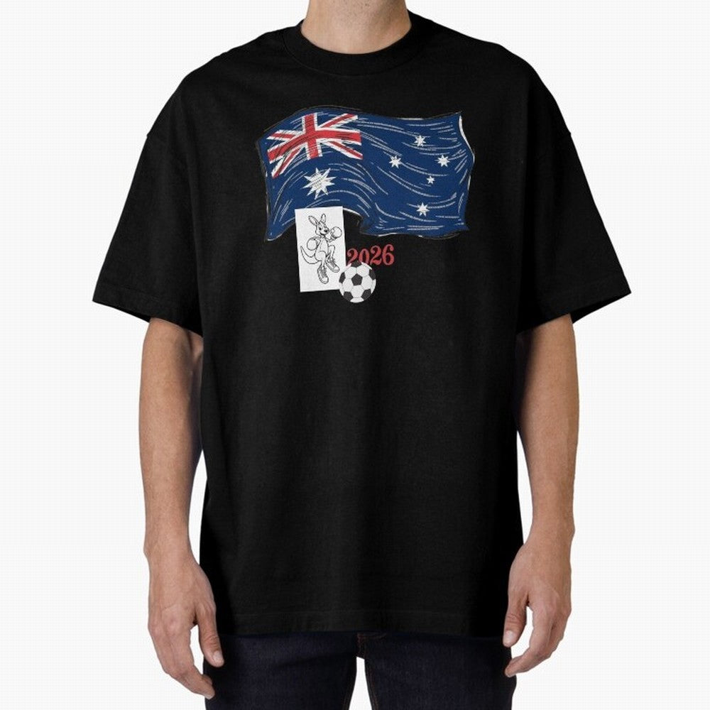 Australia 2026 Soccer Pride - Boxing Kangaroo & Dynamic Waving Flag. Oversized T-Shirt Celebrate the Magic of FIFA World Cup 2026 Group Stage Spirit, Centered on Netherlands, Messi, Neymar and Mbappe, Supporter Pride, Iconic Celebrations, Legendary
