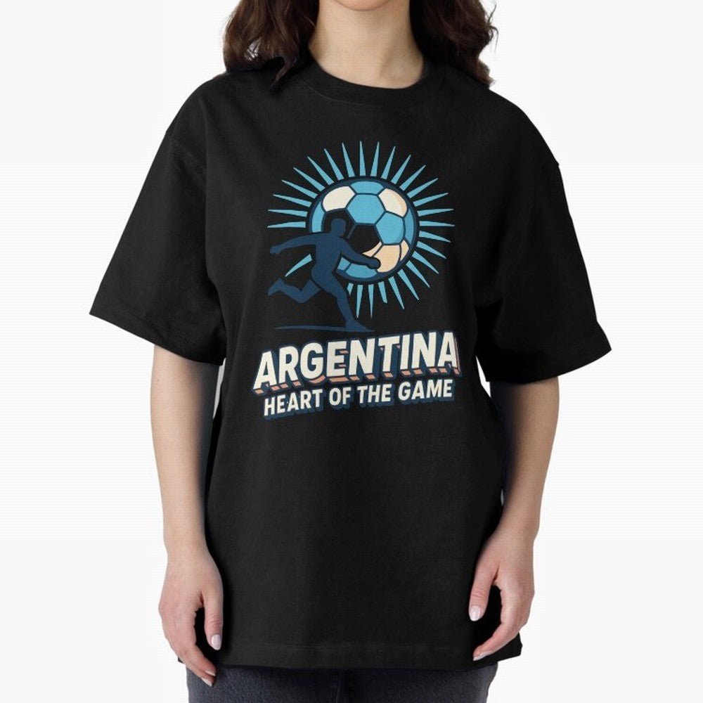 Argentina Heart of the Game ¨C Retro Soccer Fan Design Oversized T-Shirt Elevate FIFA World Cup 2026 Group Stage for Fans of Neymar, Haaland and Cristiano Ronaldo and Germany, Bringing Match Day Excitement, Supporter Culture, Golden Goals and