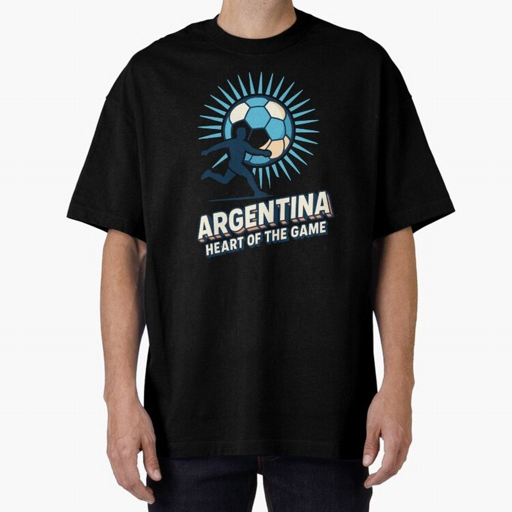 Argentina Heart of the Game ¨C Retro Soccer Fan Design Oversized T-Shirt Elevate FIFA World Cup 2026 Group Stage for Fans of Neymar, Haaland and Cristiano Ronaldo and Germany, Bringing Match Day Excitement, Supporter Culture, Golden Goals and