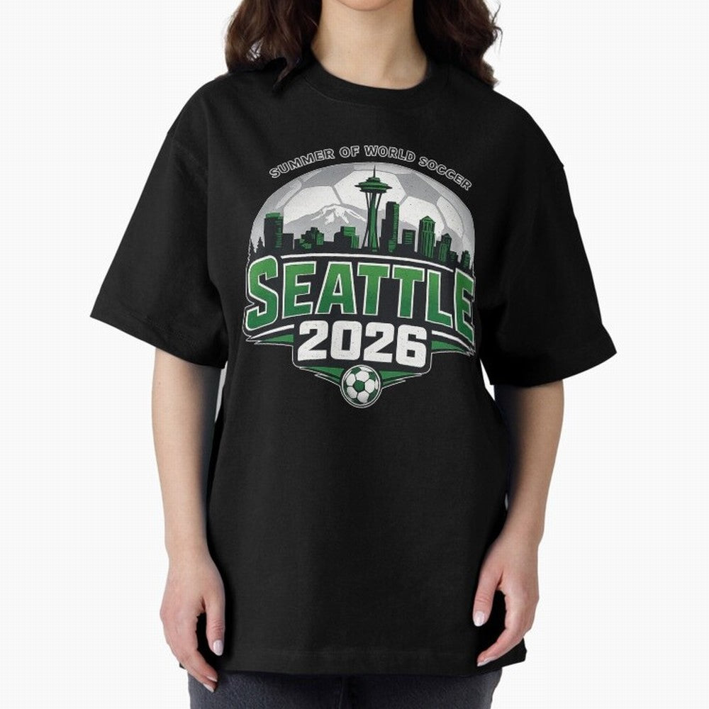 World Soccer Tournament Cup 2026 Seattle Oversized T-Shirt Relive Legendary Nights from the FIFA World Cup 2026 USA Canada Mexico Journey through Messi Highlights, Brazil Pride, Match Day Excitement, Supporter Culture, Golden Goals and Global