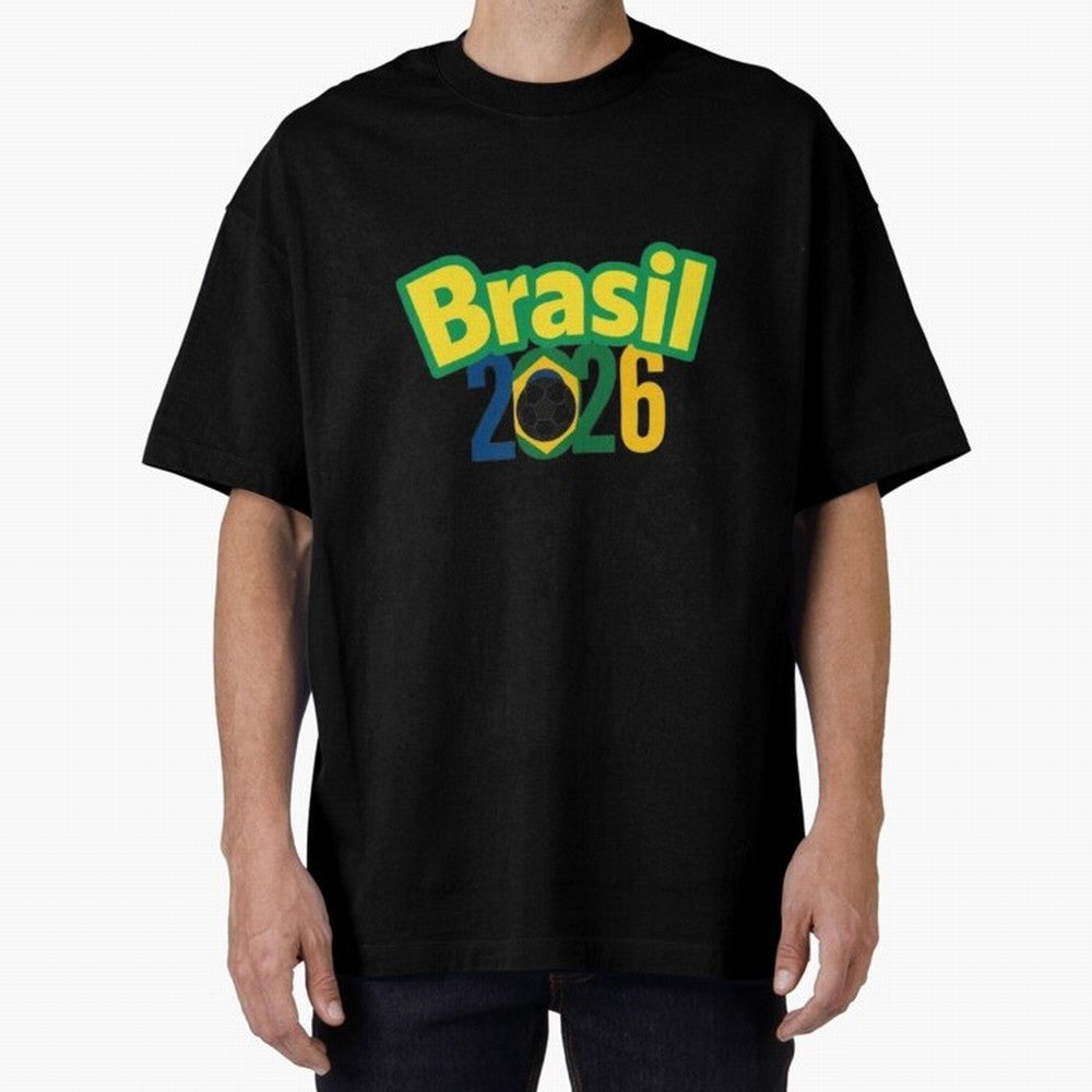 Brasil 2026 Football Mission - Road to Next World Cup T-Shirt Oversized T-Shirt Celebrate the Magic of the FIFA World Cup 2026 Group Stage Journey through Messi, CR7 and Mbappe Highlights, Brazil, Portugal and Argentina Pride, Football History,