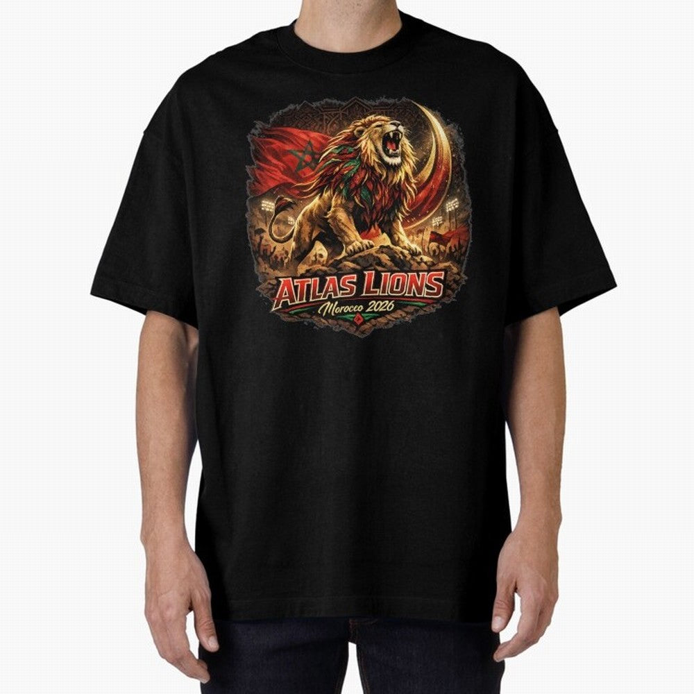 Morocco Football Fan - Atlas Lions Oversized T-Shirt Relive the FIFA World Cup 2026 USA Canada Mexico Journey through Cristiano Ronaldo, Haaland and CR7 Highlights, England and Germany Pride, Vintage Soccer Flavor, Modern Football Stars, National