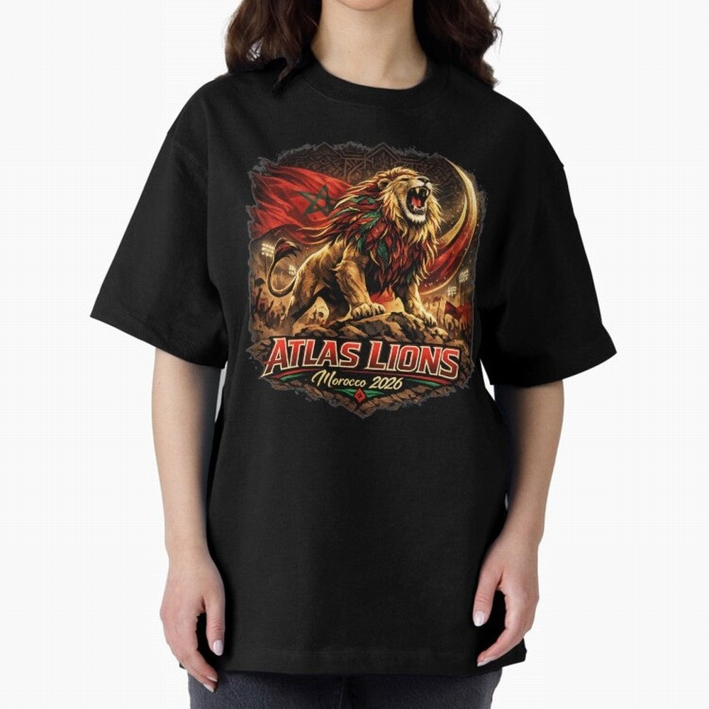 Morocco Football Fan - Atlas Lions Oversized T-Shirt Relive the FIFA World Cup 2026 USA Canada Mexico Journey through Cristiano Ronaldo, Haaland and CR7 Highlights, England and Germany Pride, Vintage Soccer Flavor, Modern Football Stars, National