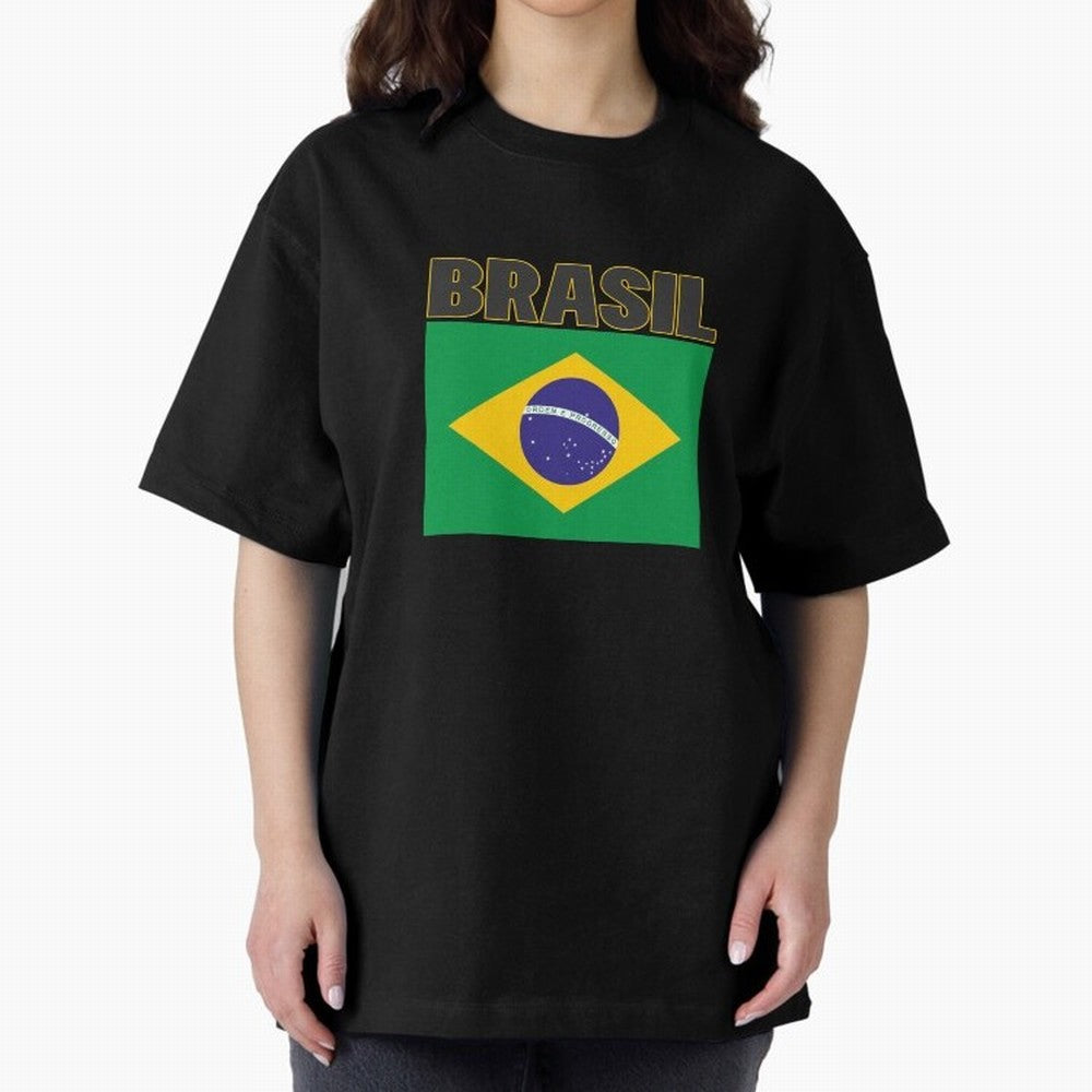 Brasil Flag Oversized T-Shirt Capture Stadium Memories from FIFA World Cup 2026 USA Canada Mexico for Fans of Messi and Cristiano Ronaldo and England, Bringing Supporter Pride, Iconic Celebrations, Legendary Names and Global Match Day Energy; Ideal