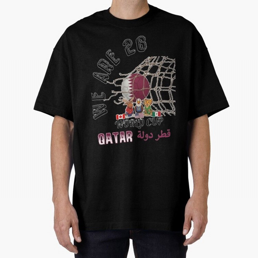 World cup 26 - Qatar Oversized T-Shirt Celebrate Supporters United by Global Football Passion for FIFA World Cup 2026 USA Canada Mexico, Filled with Cristiano Ronaldo, Haaland and CR7, England, France and Netherlands, Vintage Soccer Flavor, Modern