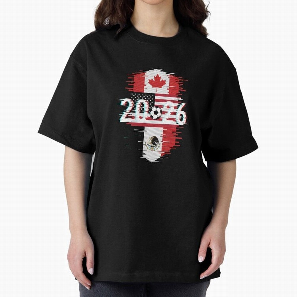 Glitched United 2026 - North America Emblem Cup T-Shirt_82794505 Oversized T-Shirt Keep the Match Day Mood of FIFA World Cup 2026 Group Stage for Fans of Haaland and Portugal, Spain and Germany, Bringing Football Festival Excitement, Trophy
