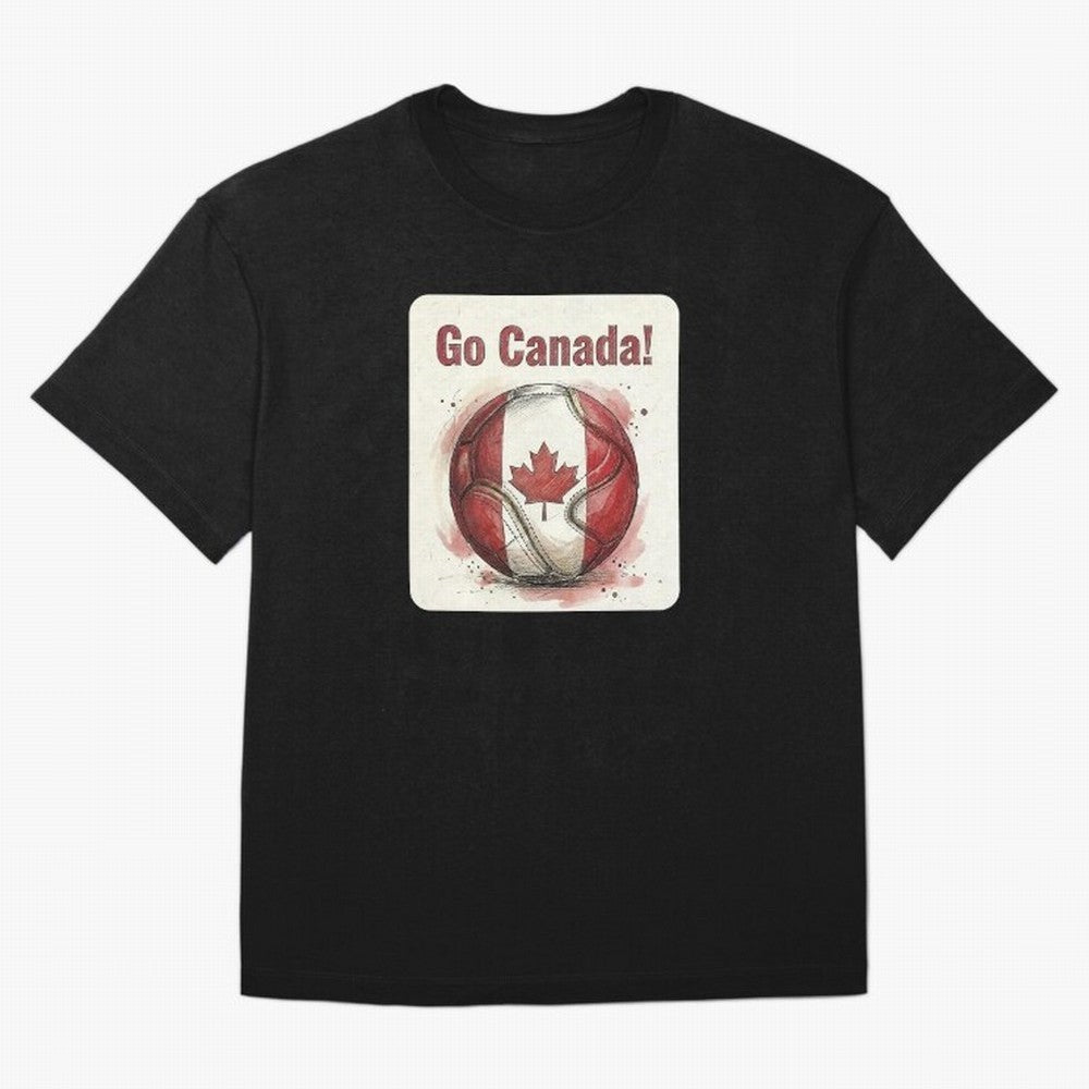Go Canada Soccer Ball Flag | Canadian Football Fan Graphic Tee Oversized T-Shirt Bring Stadium Energy to FIFA World Cup 2026 USA Canada Mexico Spirit, Highlighting Germany, Messi, Neymar and Mbappe, Stadium Memories, Football Loyalty, International
