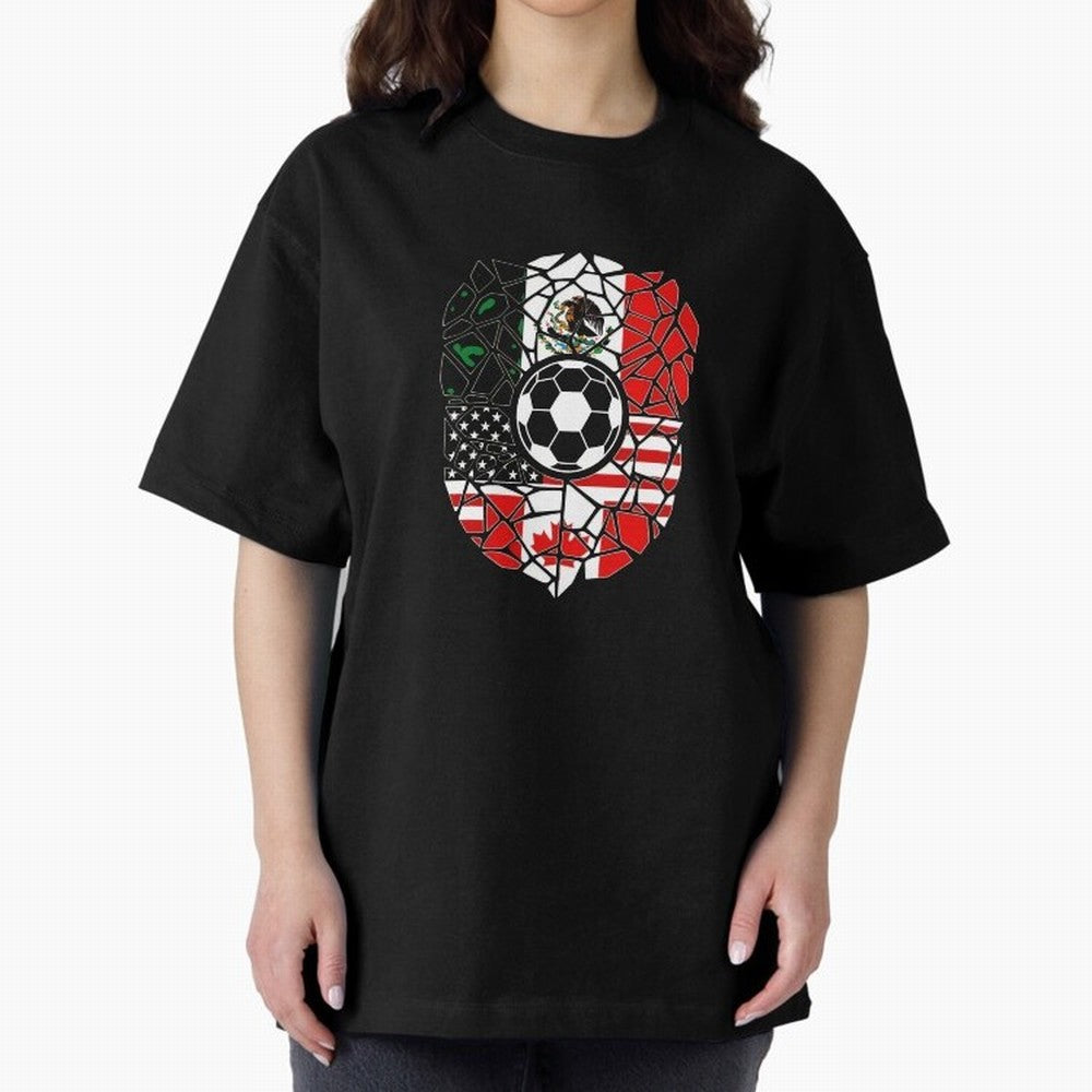 Mosaic Soccer Crest USA Canada Mexico Unity 2026 T-Shirt_82794688 Oversized T-Shirt Bring a Vintage Feel to Global Football Passion for FIFA World Cup 2026 Group Stage, Featuring Mbappe and Neymar, Brazil, Fan Favorite Moments, National Team