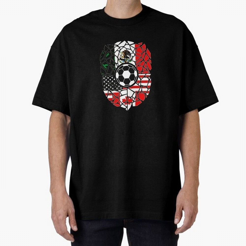 Mosaic Soccer Crest USA Canada Mexico Unity 2026 T-Shirt_82794688 Oversized T-Shirt Upgrade Global Football Passion for FIFA World Cup 2026 Group Stage, Featuring Neymar, England, France and Netherlands, Vintage Soccer Flavor, Modern Football