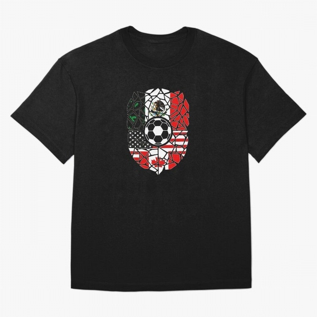 Mosaic Soccer Crest USA Canada Mexico Unity 2026 T-Shirt_82794688 Oversized T-Shirt Upgrade Global Football Passion for FIFA World Cup 2026 Group Stage, Featuring Neymar, England, France and Netherlands, Vintage Soccer Flavor, Modern Football