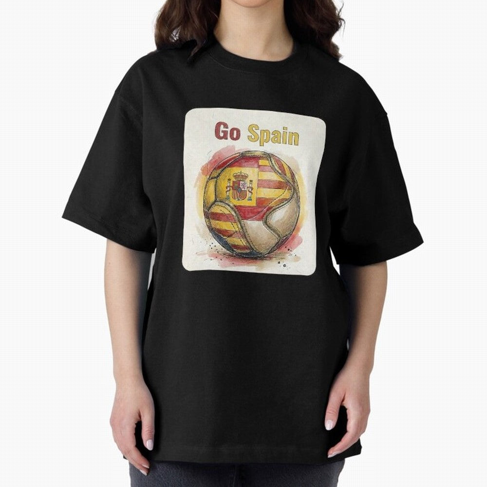 Go Spain Soccer Ball Flag | Canadian Football Fan Graphic Tee Oversized T-Shirt Celebrate Supporters United by the FIFA World Cup 2026 Group Stage Journey through Haaland and Mbappe Highlights, Spain Pride, Soccer Culture, Superstar Moments,