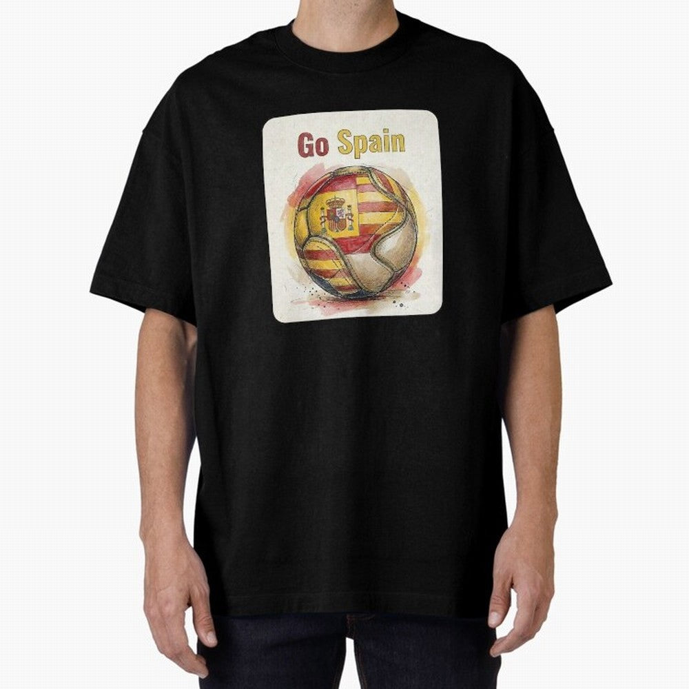 Go Spain Soccer Ball Flag | Canadian Football Fan Graphic Tee Oversized T-Shirt Celebrate Supporters United by the FIFA World Cup 2026 Group Stage Journey through Haaland and Mbappe Highlights, Spain Pride, Soccer Culture, Superstar Moments,